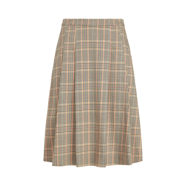 Orange Multi Plaid Cotton-Wool Skirt Lauren 2
