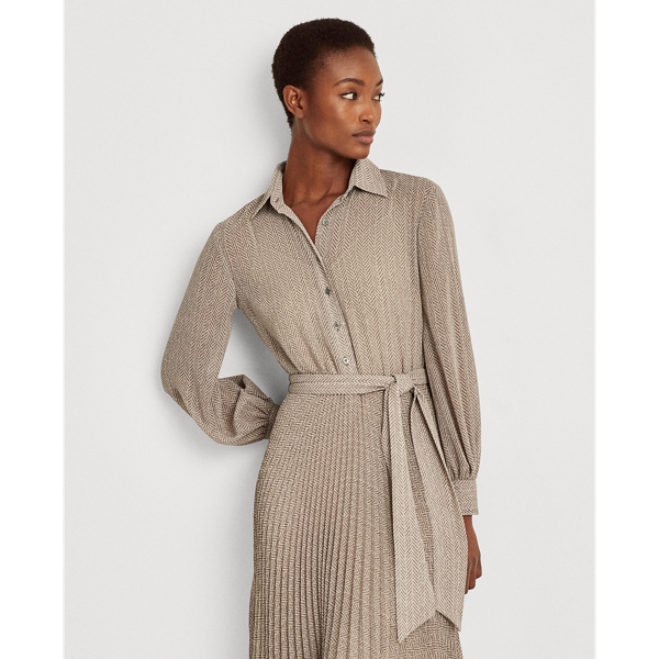 Grey Multi Herringbone Georgette Shirtdress Lauren 4