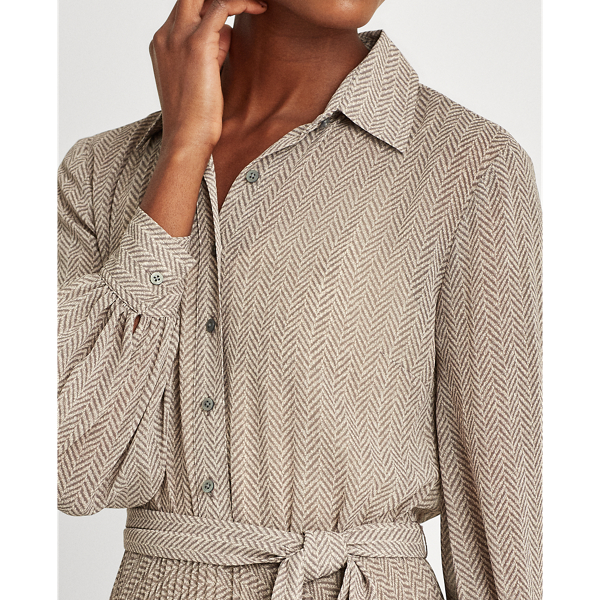 Grey Multi Herringbone Georgette Shirtdress Lauren 6