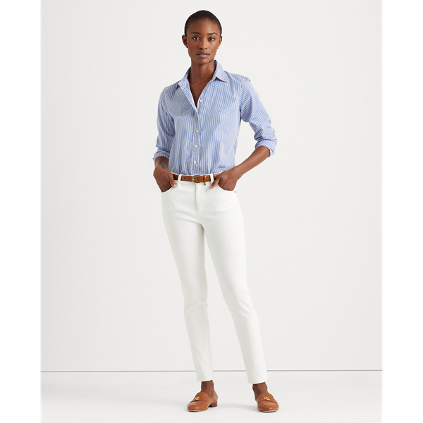 Blue White Striped Cotton Shirt Lauren 4