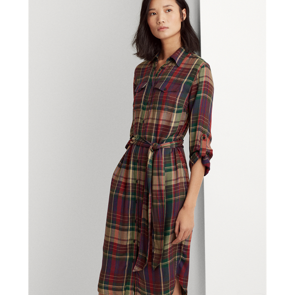 Red/Green Multi Tartan Twill Shirtdress Lauren 4