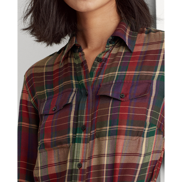 Red/Green Multi Tartan Twill Shirtdress Lauren 6