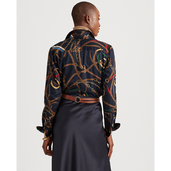 Lauren Navy Multi Print Cotton Sateen Shirt Lauren 4