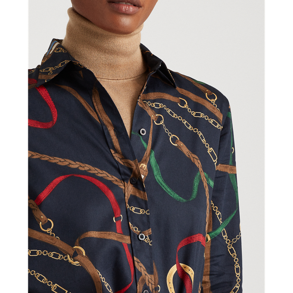 Lauren Navy Multi Print Cotton Sateen Shirt Lauren 5