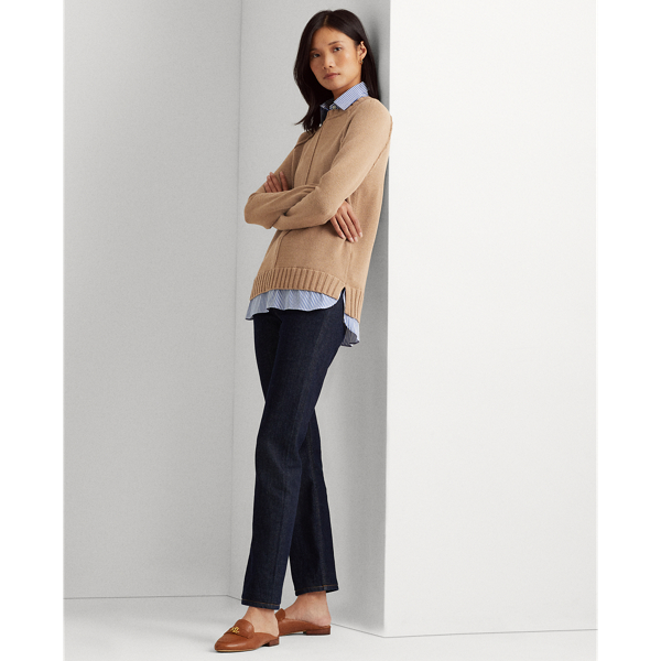 Classic Camel Layered Cotton Sweater Lauren 4