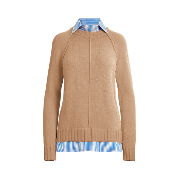 Classic Camel Layered Cotton Sweater Lauren 2