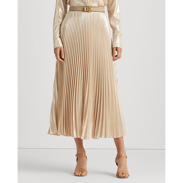 Jupe maxi pliss&eacute;e m&eacute;tallis&eacute;e Lauren en Champagne 3