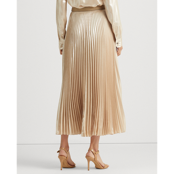 Jupe maxi pliss&eacute;e m&eacute;tallis&eacute;e Lauren en Champagne 4