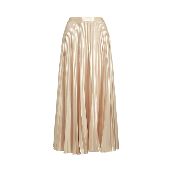 Jupe maxi pliss&eacute;e m&eacute;tallis&eacute;e Lauren en Champagne 2