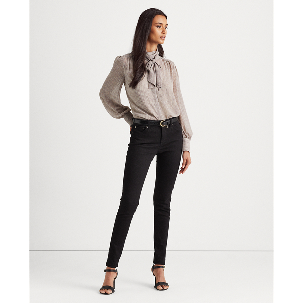 Grey Multi Herringbone Georgette Tie-Neck Top Lauren 4