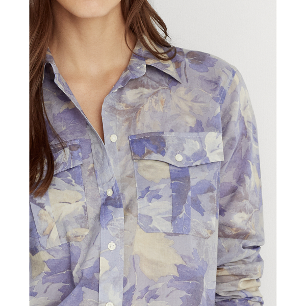 Chemise &agrave; motif en voile de coton Lauren en Lavande multi 5
