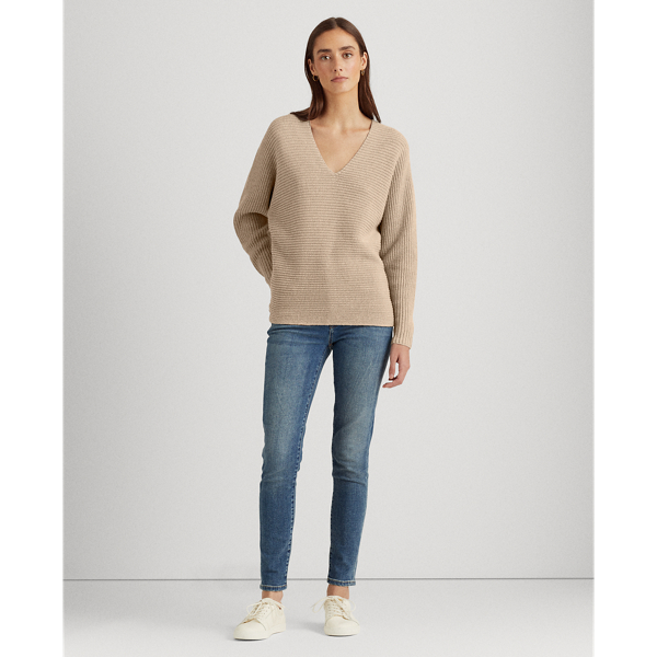 Lt Truffle Heather Combed Cotton V-Neck Jumper Lauren 3