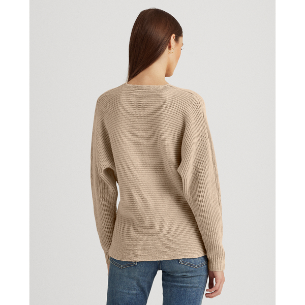Lt Truffle Heather Combed Cotton V-Neck Jumper Lauren 4
