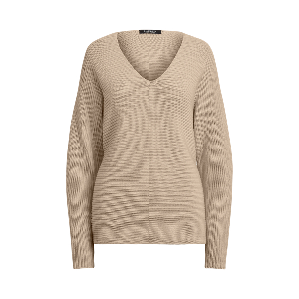 Lt Truffle Heather Combed Cotton V-Neck Jumper Lauren 2