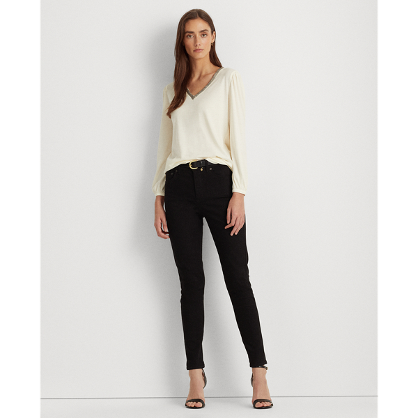 Pale Cream Beaded Cotton-Modal Top Lauren 4