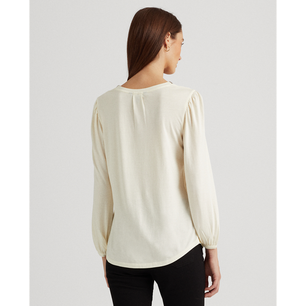 Pale Cream Beaded Cotton-Modal Top Lauren 5