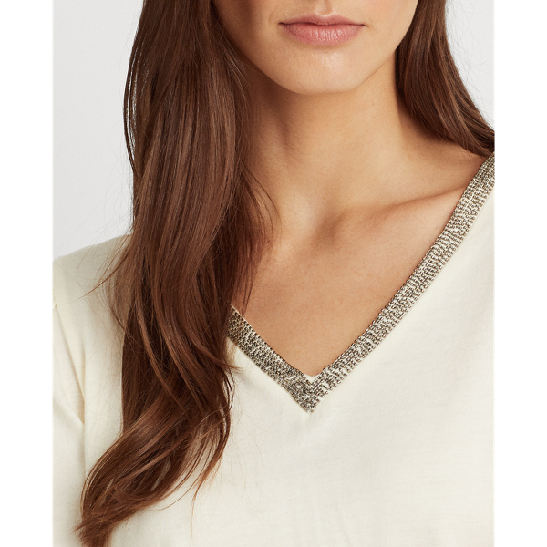 Pale Cream Beaded Cotton-Modal Top Lauren 6