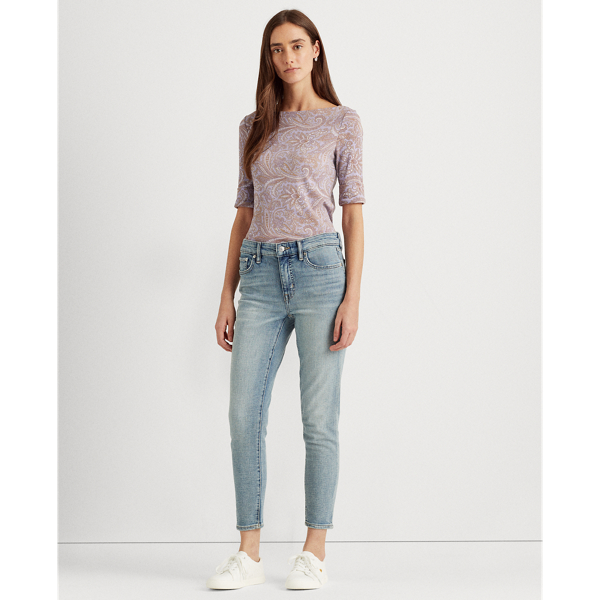 Lilac Multi Paisley Cotton-Blend Boatneck Top Lauren 4