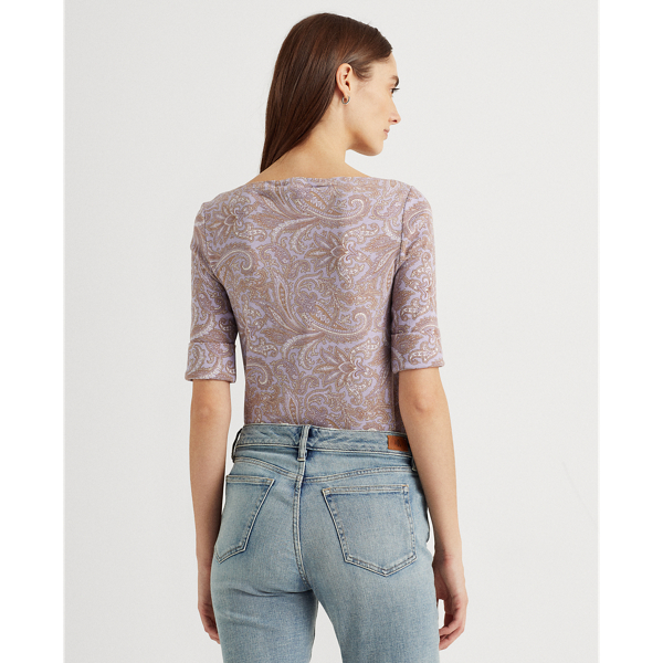 Lilac Multi Paisley Cotton-Blend Boatneck Top Lauren 5