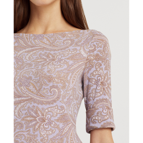 Lilac Multi Paisley Cotton-Blend Boatneck Top Lauren 6