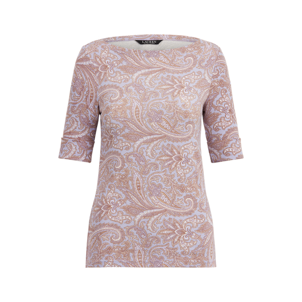 Paisley Cotton-Blend Boatneck Top