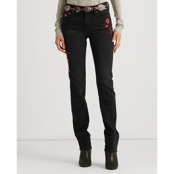 Empire Black Wash Embroidered Straight Jeans Lauren 3