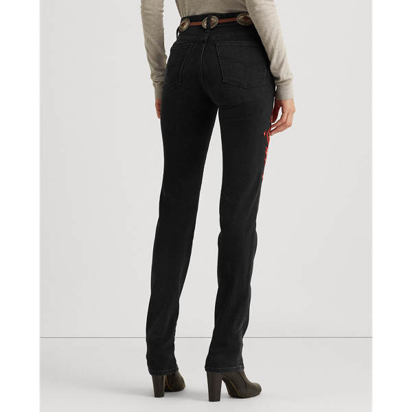 Empire Black Wash Embroidered Straight Jeans Lauren 4