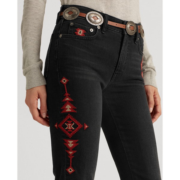 Empire Black Wash Embroidered Straight Jeans Lauren 5