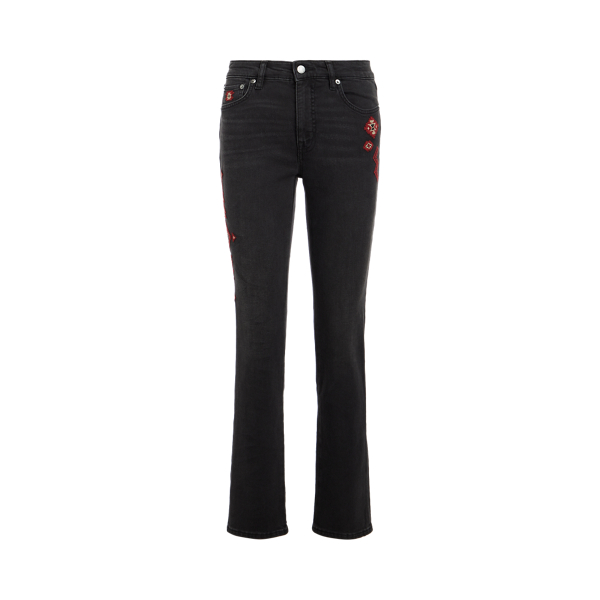 Empire Black Wash Embroidered Straight Jeans Lauren 2