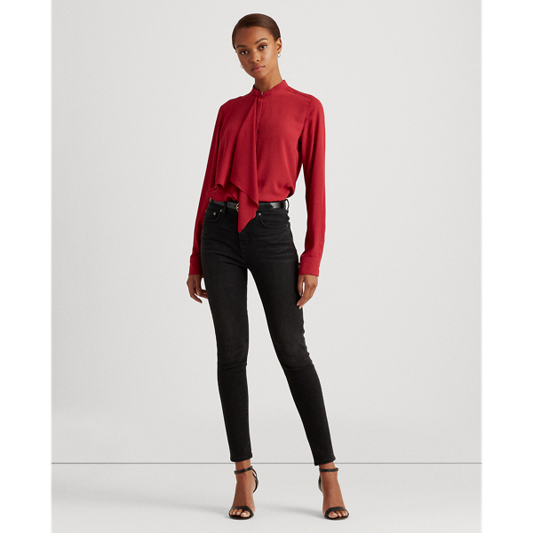 Bright Clay Ruffle-Front Georgette Blouse Lauren 4