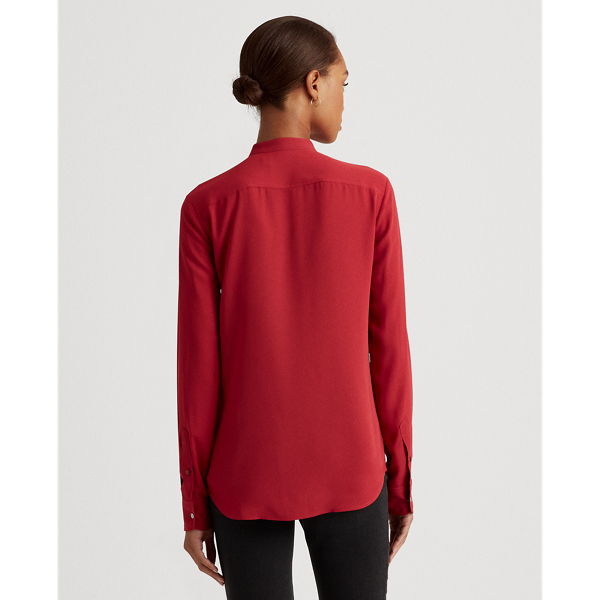 Bright Clay Ruffle-Front Georgette Blouse Lauren 5