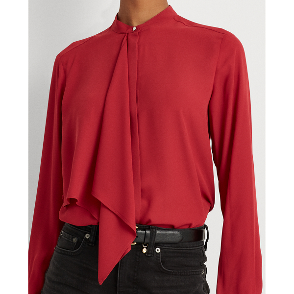 Bright Clay Ruffle-Front Georgette Blouse Lauren 6