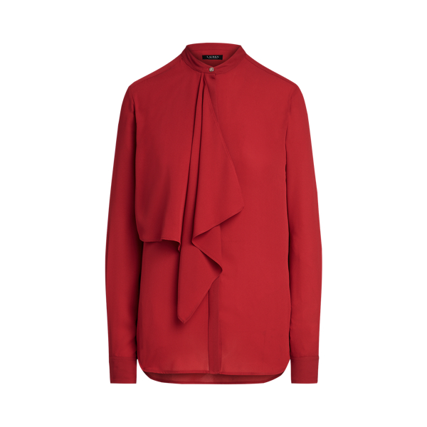 Bright Clay Ruffle-Front Georgette Blouse Lauren 2