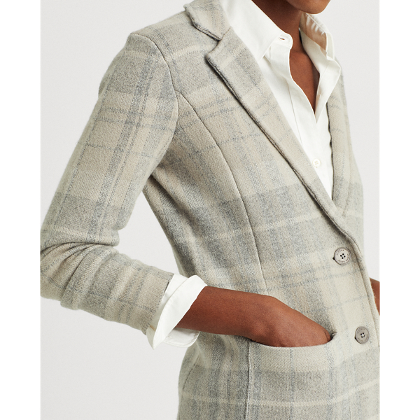 Grey Multi Plaid Wool-Blend Blazer Lauren 6
