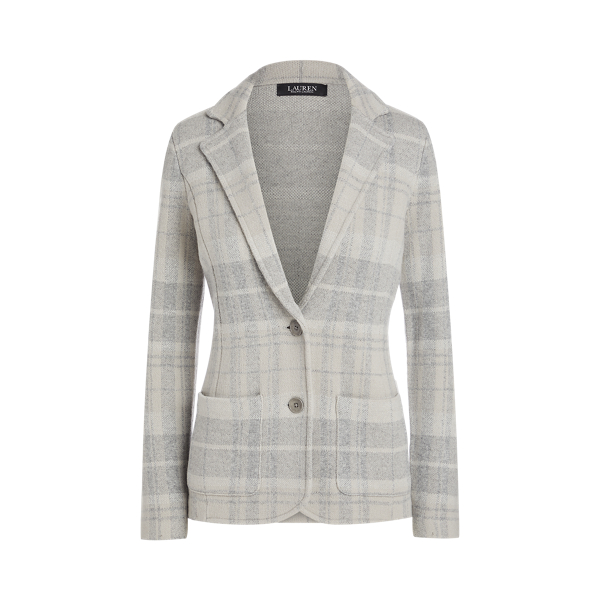 Grey Multi Plaid Wool-Blend Blazer Lauren 2