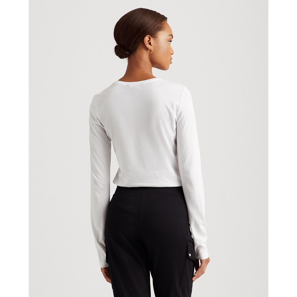 Top manga larga mezcla de algod&oacute;n Lauren en Blanco 5
