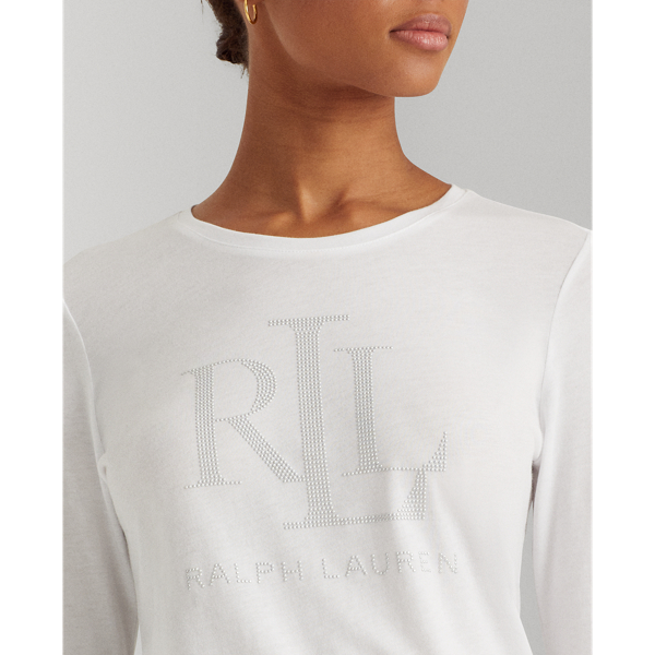 Top manga larga mezcla de algod&oacute;n Lauren en Blanco 6