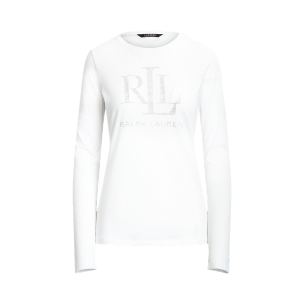Top manga larga mezcla de algod&oacute;n Lauren en Blanco 2