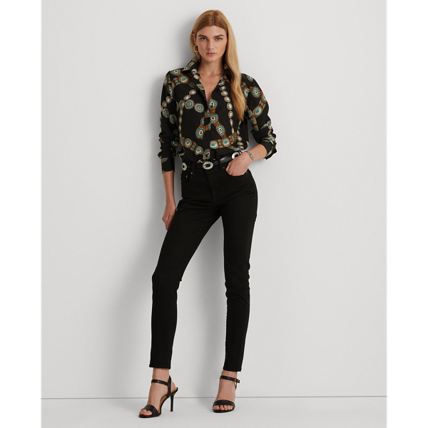 Polo Black Multi Belt-Print Crepe Shirt Lauren 4