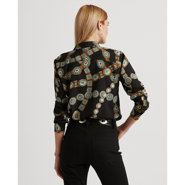 Polo Black Multi Belt-Print Crepe Shirt Lauren 5
