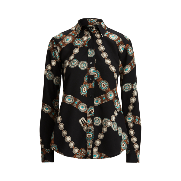 Polo Black Multi Belt-Print Crepe Shirt Lauren 2