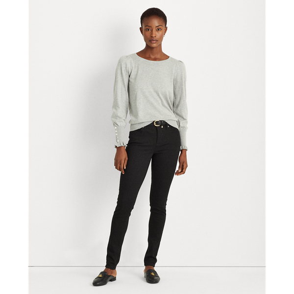 Pearl Grey Heather Cotton-Modal Puff-Sleeve Sweater Lauren 4