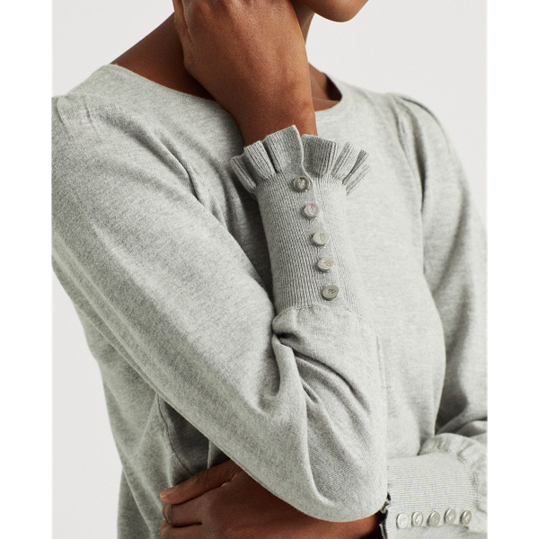 Pearl Grey Heather Cotton-Modal Puff-Sleeve Sweater Lauren 6