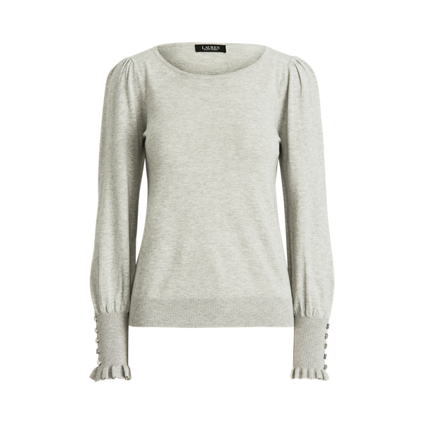 Pearl Grey Heather Cotton-Modal Puff-Sleeve Sweater Lauren 2