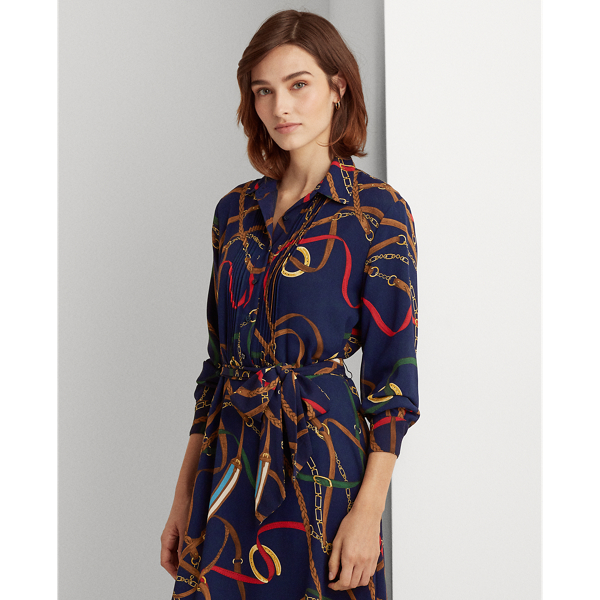 Lauren Navy Multi Print Georgette Shirtdress Lauren Petite 3