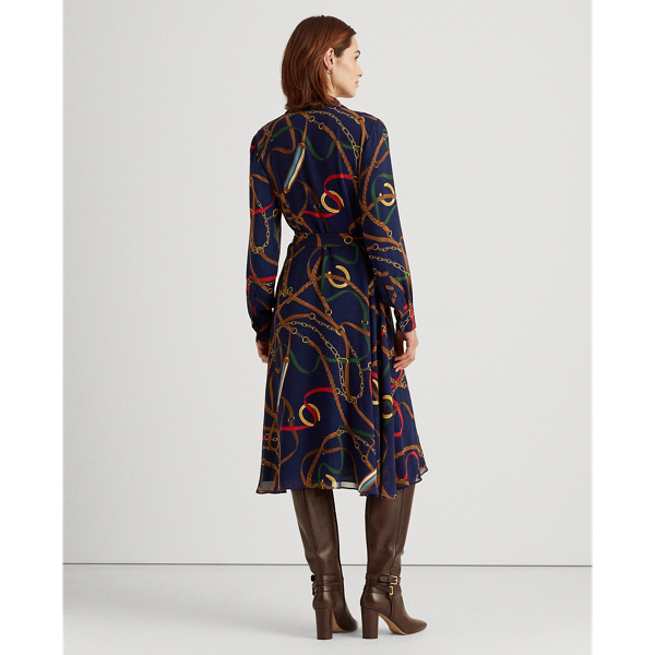 Lauren Navy Multi Print Georgette Shirtdress Lauren Petite 4