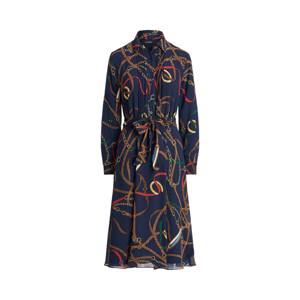 Lauren Navy Multi Print Georgette Shirtdress Lauren Petite 2