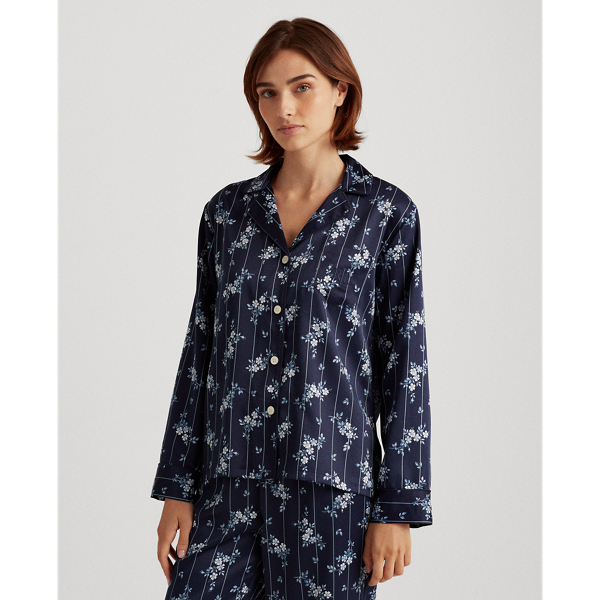 Navy Floral Satin Sleep Set Lauren 3