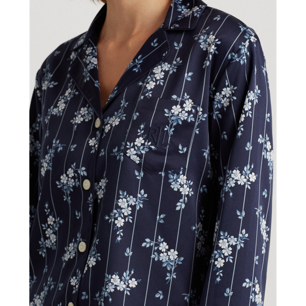 Navy Floral Satin Sleep Set Lauren 5