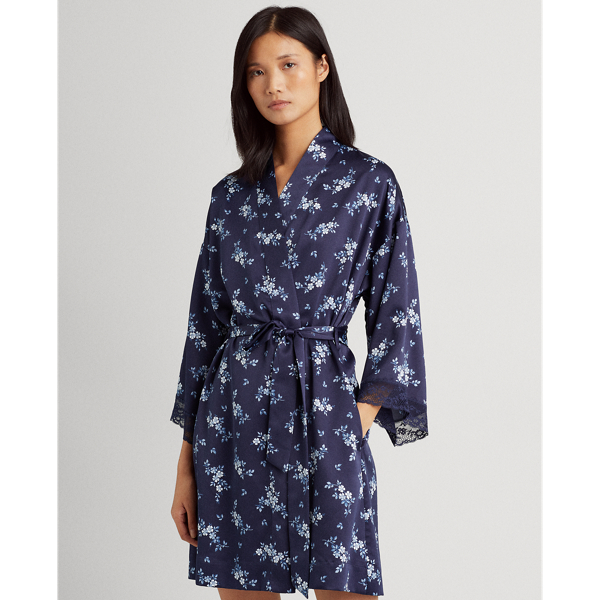 Navy Floral Lace-Trim Robe Lauren 4